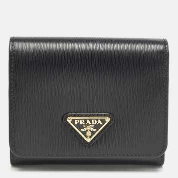 Prada Black Vitello Move Leather Trifold Wallet