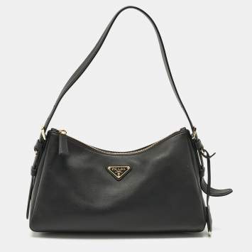 Prada Black Leather Medium Aimee Shoulder Bag