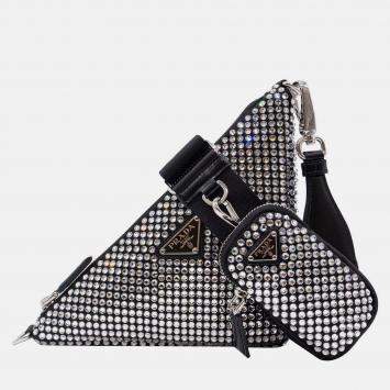 Pre Owned Prada Triangle Bag Crystals Black Bag