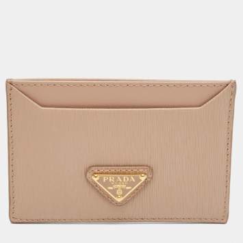 Pre Owned Prada Beige Vitello  Move Leather Logo Card Holder