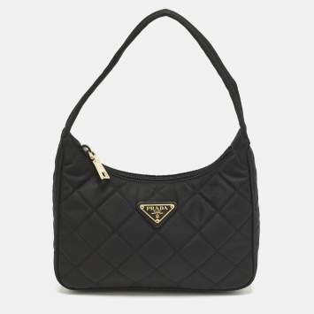 مملوكة مسبقًا Prada Re-Nylon Black Quilted Nylon Tessuto Shoulder Bag