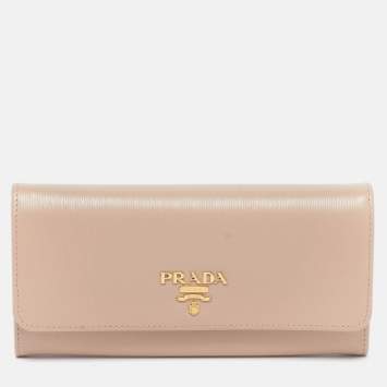 Pre Owned Prada Beige Vitello Move Leather Flap Continental Wallet