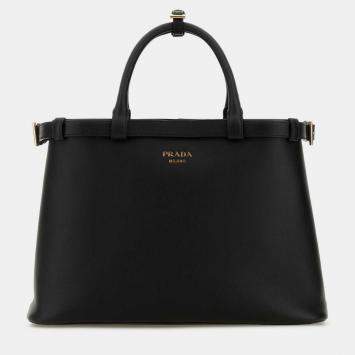 مملوكة مسبقًا Prada Buckle Medium Black Smooth Calfskin Leather Top Handle Bag