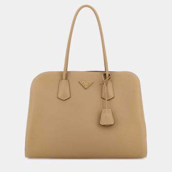 Pre Owned Prada Large Sand Beige Calfskin Leather Shopping Bag