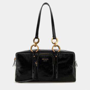 Pre Owned Prada Dangle Medium Black Calfskin Leather Shoulder Bag