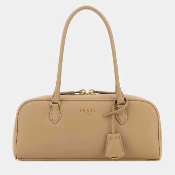 Pre Owned Prada Minimalist Medium Sand Beige Calf Leather Top Handle Bag