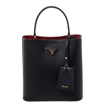 Pre Owned Prada Black Saffiano Leather Medium Panier Top Handle Bag