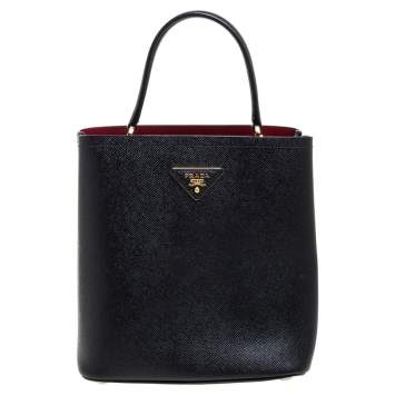 Pre Owned Prada Black Leather Medium Panier Top Handle Bag