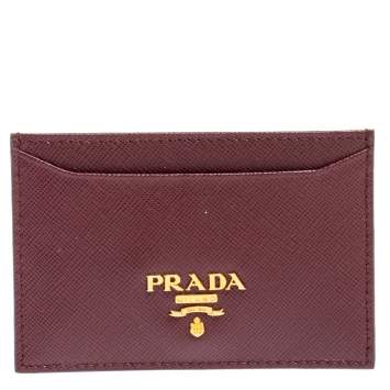 Pre Owned Prada Burgundy Saffiano Lux Leather Card Holder
