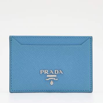 Pre Owned Prada Blue Saffiano Leather Card Holder
