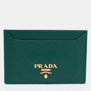 Pre Owned Prada Green Saffiano Metal Leather Card Holder