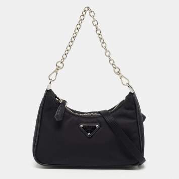 Pre Owned Prada Black Nylon and Saffiano Leather Re-Edition Mini Pouch Shoulder Bag