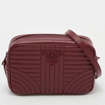 Pre Owned Prada Red Diagramme Leather Camera Shoulder Bag