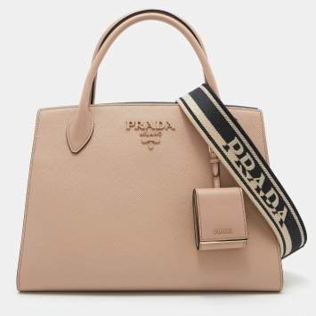 Pre Owned Prada Beige Saffiano Leather Small Monochrome Tote