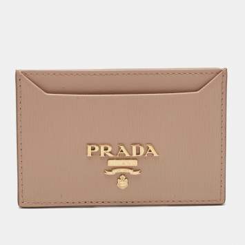 Pre Owned Prada Beige Vitello Move Leather Card Holder