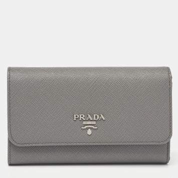 Prada Grey Saffiano Leather Trifold Wallet