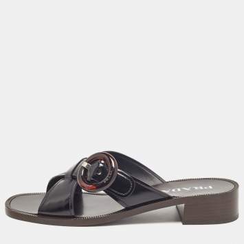 Pre Owned Prada Black Leather Slide Sandals Size 41
