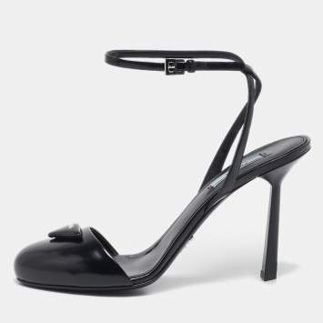 Pre Owned Prada Black Leather Ankle Strap Sandals Size 39
