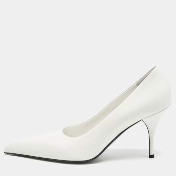 Pre Owned Prada White Leather Pointed Toe Pumps Size 40