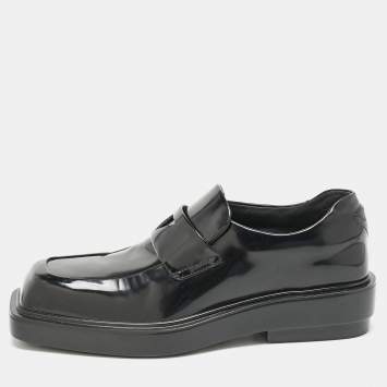 Pre Owned Prada Black Brushed Leather Penny Loafers Size 37.5
