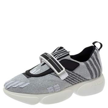 مملوكة مسبقًا Prada Grey Glitter Fabric Cloudbust Sneakers Size 35