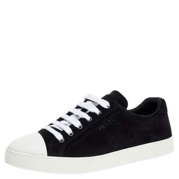 Pre Owned Prada Sports Black Suede Leather Low Top Sneakers Size 38.5