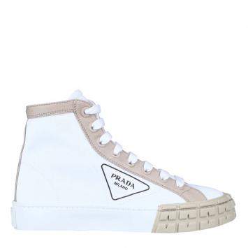 Pre Owned Prada White/Beige Gabardine high-top Sneakers Size EU 40
