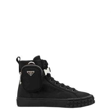 Pre Owned Prada Black Re-Nylon Wheel High-Top Sneakers Size EU 39.5