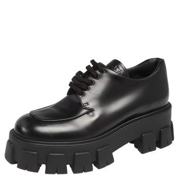 Pre Owned Prada Black Leather Lace Up Oxford Size 38.5 