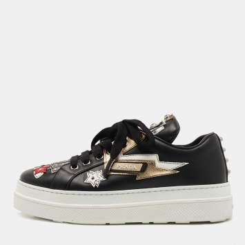 Pre Owned Prada Black Leather Embellished Slip On Sneakers Size 36