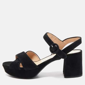 Pre Owned Prada Black Suede Ankle Strap Sandals Size 38