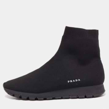 Pre Owned Prada Black Knit Fabric Sock Runner High Top Sneakers Size 40