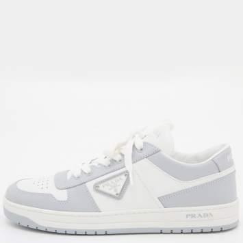 Pre Owned Prada White/Grey Leather Downtown Low-Top Sneakers Size 39