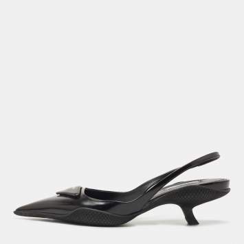 Pre Owned Prada Black Leather Logo Slingback Pumps Size 40
