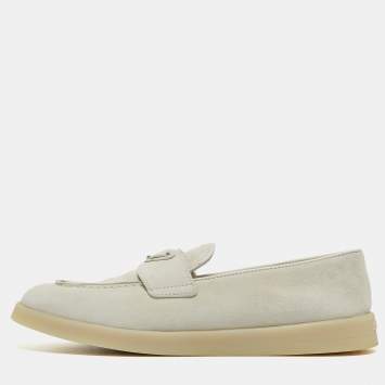 Pre Owned Prada Light Grey Suede Loafers Size 36