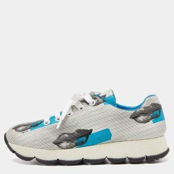 Pre Owned Prada Tricolor Lip Printed Leather Lace Up Sneakers Size 40