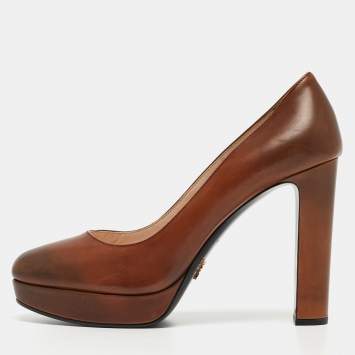 Pre Owned Prada Two Tone Leather Platform Pumps Size 40