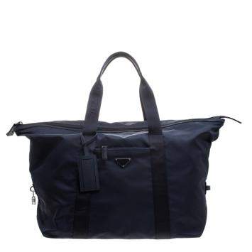 مملوكة مسبقًا Prada Navy Blue Nylon Weekender Bag