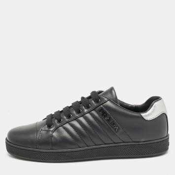 Pre Owned Prada Sport Black Leather Lace Up Sneakers Size 37.5