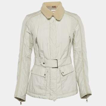 Pre Owned Prada White Nylon Blend Belt Detail Quilted Jacket S
