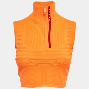 Pre Owned Prada Sport Orange Textured Technical Jersey Crop Top S