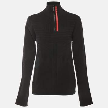 مملوكة مسبقًا Prada Sport Black Textured Stretch Knit Pullover L