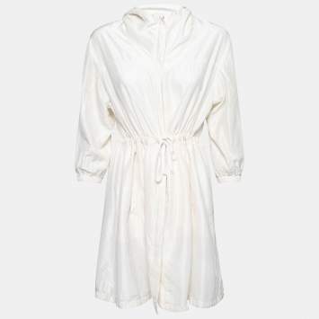 Pre Owned Prada Cream Silk Drawstring Waist Hooded Jacket S