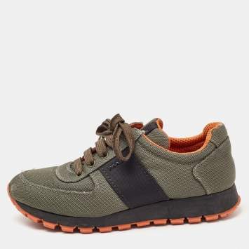 Pre Owned Prada Sport Olive Green/Black Nylon Low Top Sneakers Size 37