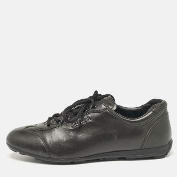 Pre Owned Prada Sport Black Leather Low Top Sneakers Size 36.5