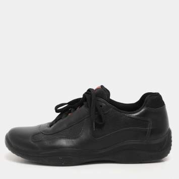 Pre Owned Prada Sport Black Leather and Mesh Low Top Sneakers Size 39