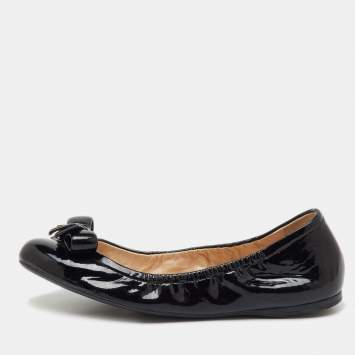 Pre Owned Prada Sport Black Patent Leather Bow Detail Scrunch Ballet Flats Size 39