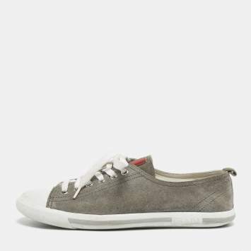 Pre Owned Prada Sport Grey Suede Lace Up Sneakers Size 38