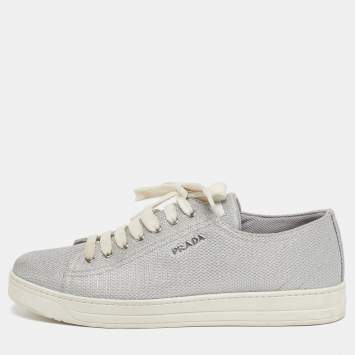 Pre Owned Prada Sport Size 40.5 Silver Metallic Fabric Low Top Sneakers