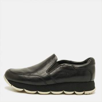 مملوكة مسبقًا Prada Sport Size 38.5 Black Leather Slip On Sneakers